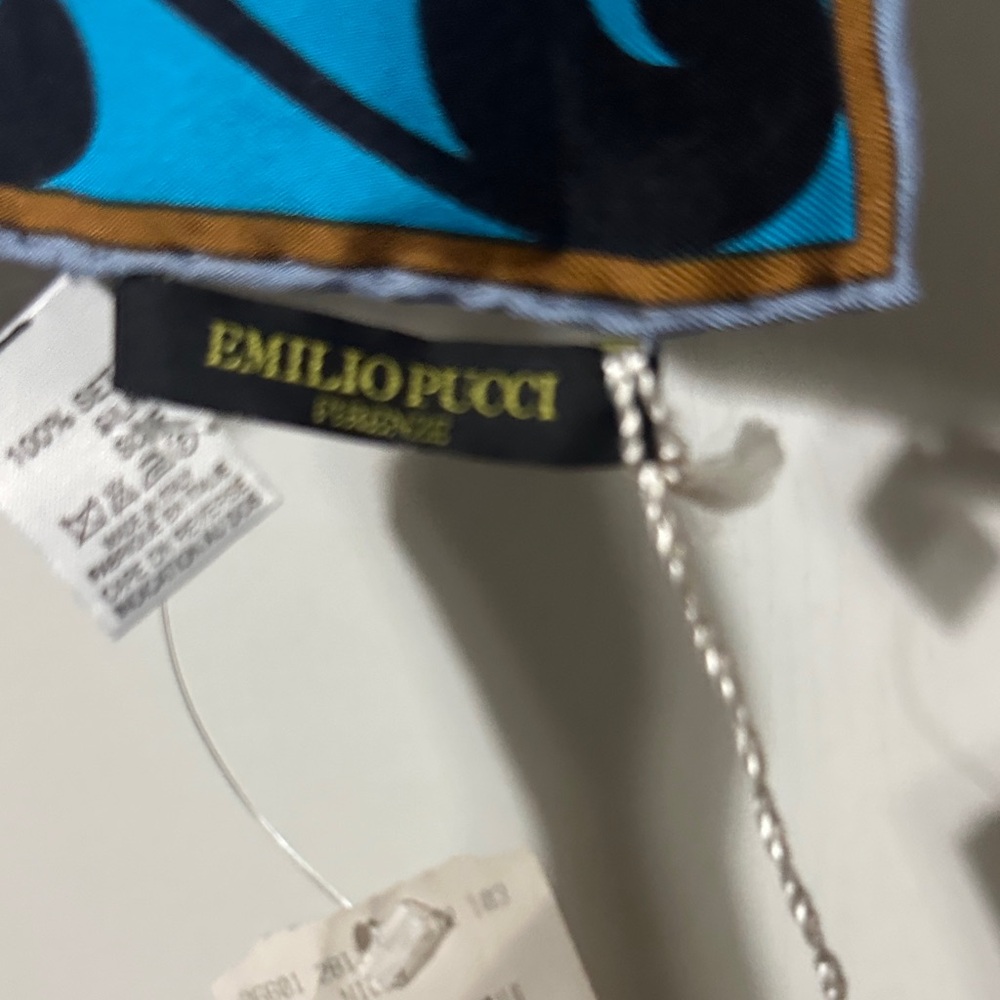 🆕Emilio Pucci Blue, Turquoise & Brown Swirl Print Silk Scarf - Picture 5 of 16